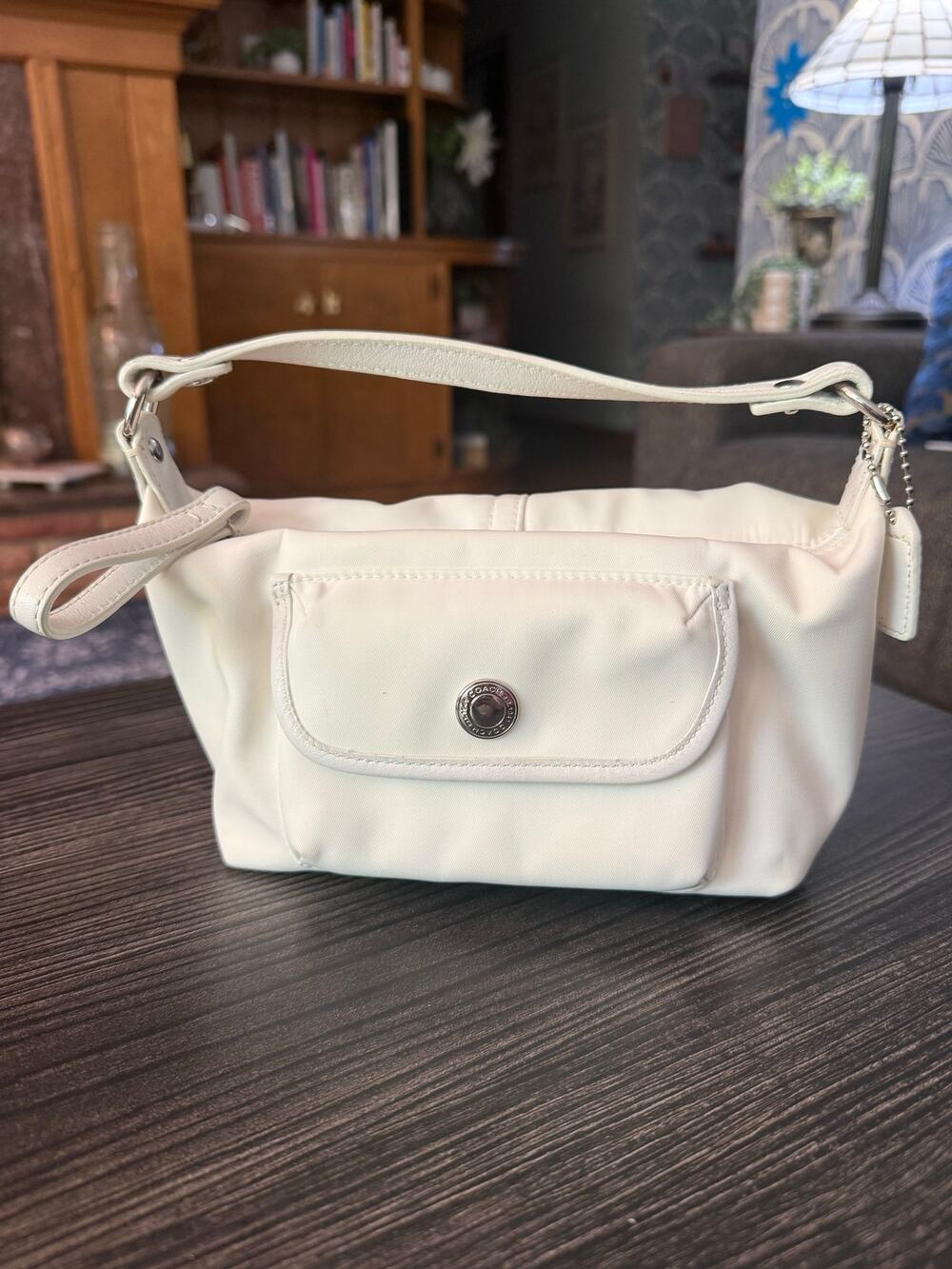 VTG Coach Hampton Nylon Demi Bag Cream White Y2K Mini Shoulder Bag